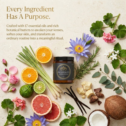 Every ingredient has a purpose — 17 essential oils and rich botanical butters