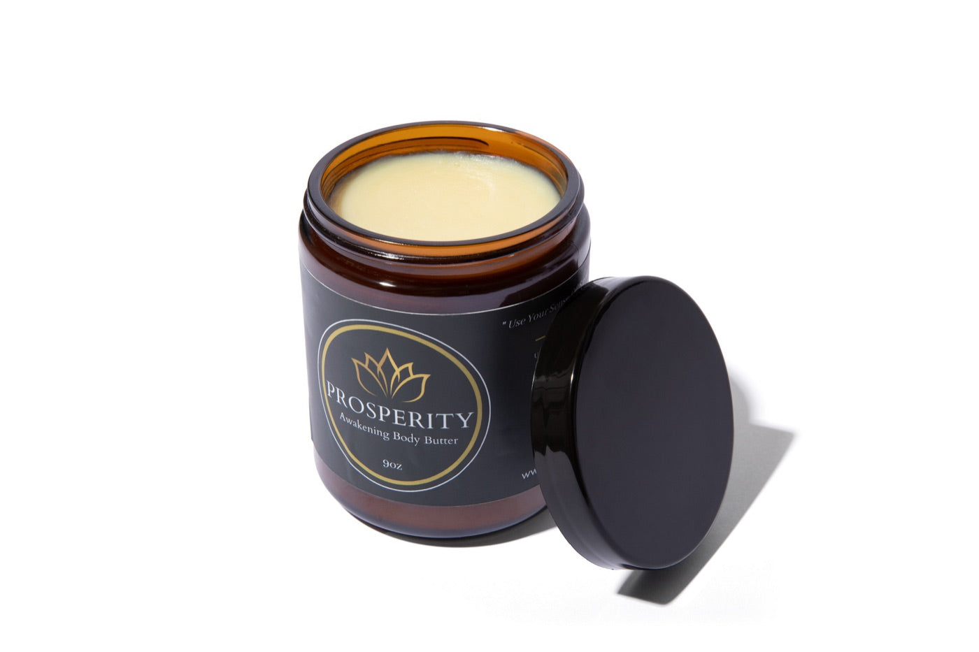 Prosperity Butter™ 9oz jar, open, with the butter visible